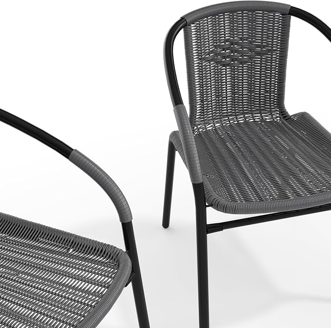 Flash Furniture Lila 2 Pack Gray Rattan Indoor-Outdoor Restaurant Stack Chair | - Image 13