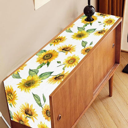 Sunfloral Table Runner, Summer Spring Seasonal Watercolor Sunshine Yellow Floral Sunflower Decorations Rustic Farmhouse Table Center Decor for Home Kitchen Dining Patio Indoor Outdoor, 13"x36" Inch