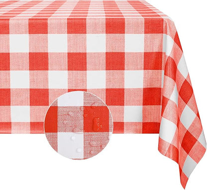 Romanstile Gingham Rectangle Plastic Tablecloth, 100% Waterproof Oil-Proof Checkered PVC Table Cloth, Heavy Duty Vinyl Table Cover for Dining, Camping, Picnic, Outdoor - 54 x 120 Inch, Red and White