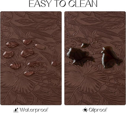 Romanstile Vinyl Placemats Set of 8-12 X 18 Inch - Heat Resistant Non-Slip Embossed Floral Place Mats 100% Waterproof Oilproof Wipeable Faux Leather Table Mats for Kitchen/Dining/Party, Brown