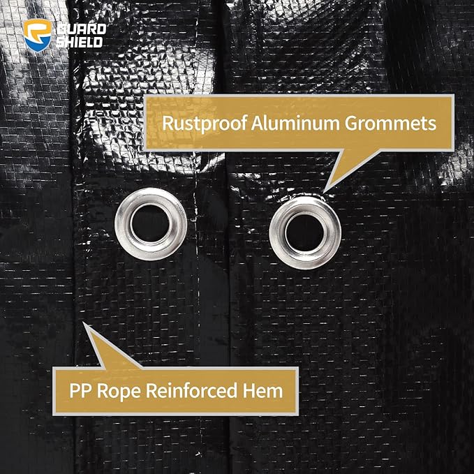 GUARD SHIELD Black Tarp Waterproof 10x10 Feet Medium Duty All Purpose Poly Tarps Cover 7mil