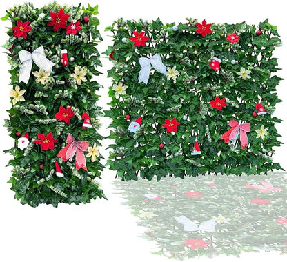 Expandable Fence Privacy Screen for Balcony Patio Outdoor,Decorative Faux Ivy Fencing Panel,Artificial Hedges (Single Sided Leaves) (1, Christmas-Ivy)