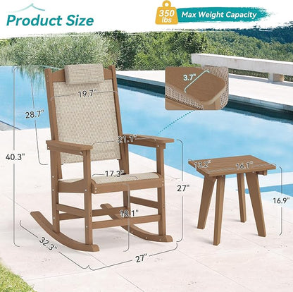 3-Piece Outdoor Rocking Chair Set, HDPE Patio Rocking Chair - Image 2
