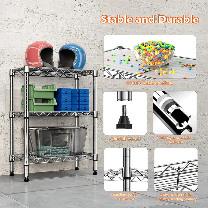 M MZG 750 lbs 3 Tier Shelf Metal Storage Shelves Wire Rack Closet Organizers - Image 7
