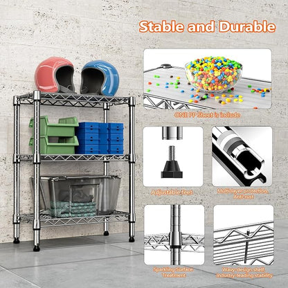 M MZG 750 lbs 3 Tier Shelf Metal Storage Shelves Wire Rack Closet Organizers - Image 7