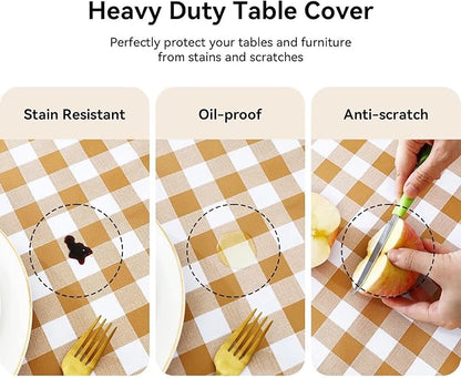 Romanstile Rectangle Vinyl Tablecloth, 100% Waterproof Buffalo Gingham Plastic Table Cloth, Heavy Duty Wipeable Checkered Table Covers for Outdoor, Camping, Picnic, Patio - 54 x 108, Coffee and White