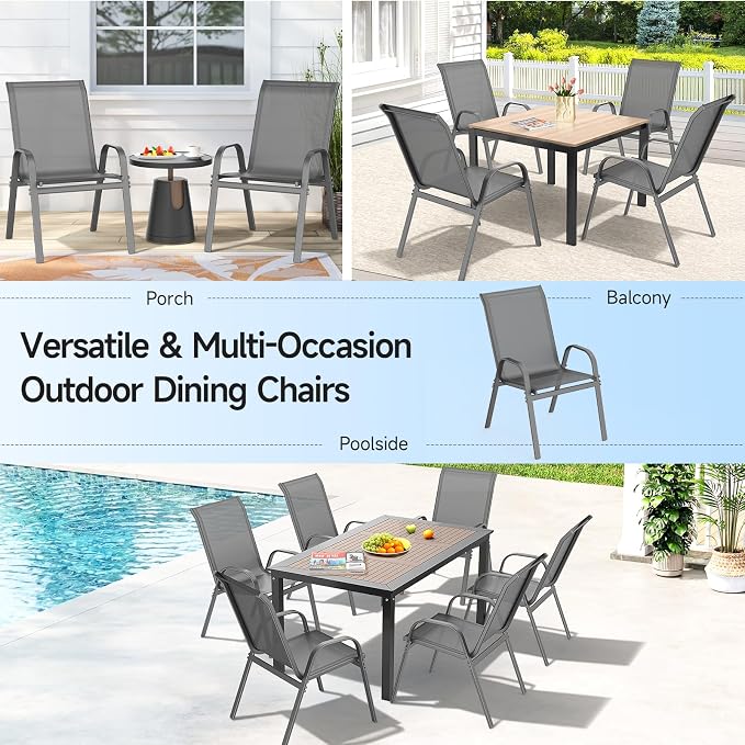 Patio Chairs Set of 6, Stackable Outdoor Dining Chairs | All Weather Dining Set - Image 9