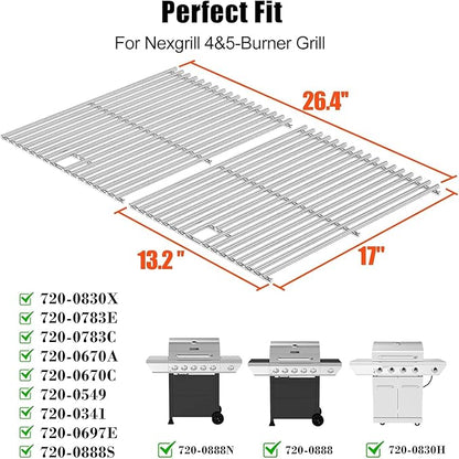 Hisencn Grill Parts for Home Depot Nexgrill 4 Burner 720-0830H, 720-0830D, 720-0783E Gas Grill Models, 304 Stainless Steel Grill Burner, Heat Plate, Cooking Grates Grill Replacement Kit