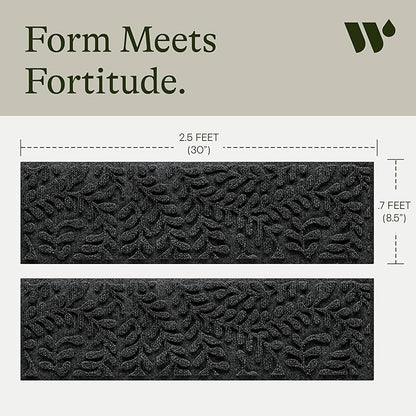 Bungalow Flooring Waterhog Stair Treads (Set of 4) – 8 1/2 x 30 Inches, Durable, Non Slip, Water-Trapping, Indoor/Outdoor Floor Covering, Boxwood Collection – Made in USA, Charcoal