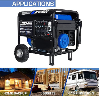 DuroMax XP10000E 10,000-Watt Gas Powered Portable Generator - Electric Start, Whole Home Backup Power, Transfer Switch Ready, RV & Emergency Ready