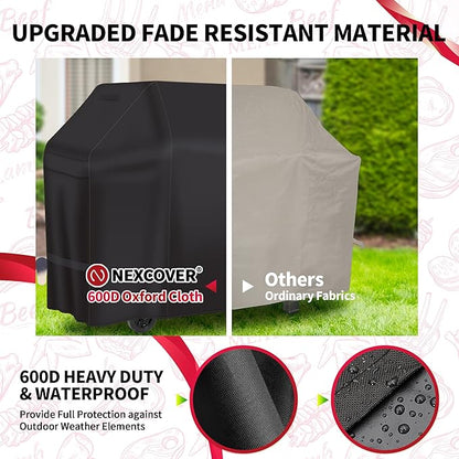 NEXCOVER 60 Inch Grill Cover - 600D Heavy Duty Waterproof and Weather Resistant BBQ Cover for Weber, Char Broil, Nexgrill - Fade Resistant, Black