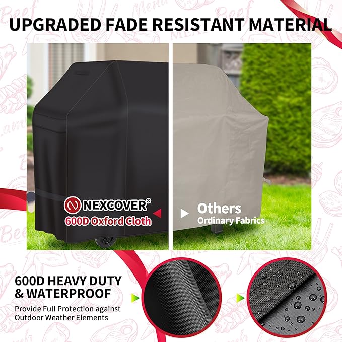 NEXCOVER 55 Inch Grill Cover - 600D Heavy Duty Waterproof and Weather Resistant BBQ Cover for Weber, Char Broil, Nexgrill - Fade Resistant, Black