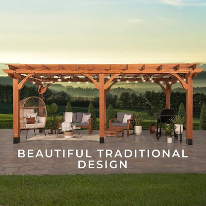 Backyard Discovery Beaumont 20' x 12' Traditional Cedar Wood Pergola Kit with Trellis Roof, All-Season Durability, High-Wind Rating, PowerPort, Shade for Outdoor Patio, Deck, Garden, and Entertaining