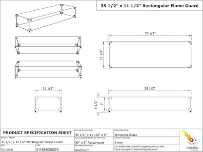 Celestial 35" x 11" x 6" Wind Guard, fits Celestial 30” x 6” Fire Pit Burner Pan