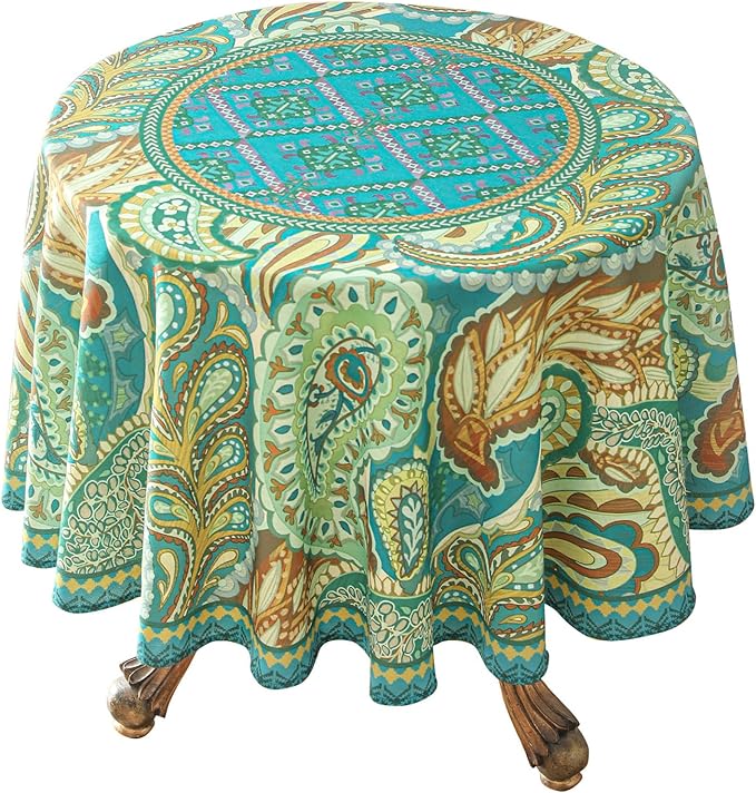 Linen 67 Inch Round Tablecloth,Wrinkle Resistant French Green Tablecloth Print with Froal,Decor Stitch Table Cloth for Thanksgiving,Dining Room,Home,Kitchen Diameter 67"-Milen