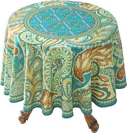 Linen 67 Inch Round Tablecloth,Wrinkle Resistant French Green Tablecloth Print with Froal,Decor Stitch Table Cloth for Thanksgiving,Dining Room,Home,Kitchen Diameter 67"-Milen
