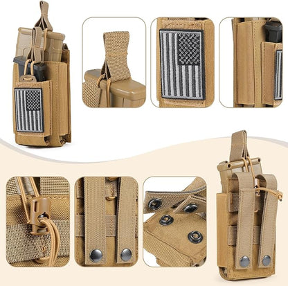 Open-Top Single/Double/Triple Molle Mag Pouch for 5.56mm M4 M16 AK AR Glock M1911 9mm Elastic Rifle Magazines Pistol Mag Pouches Holder Carrier with USA Flag Patch