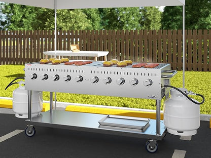 72 in. Commercial Mobile Outdoor Propane Gas Grill, ETL Listed in Stainless-Steel (KM-CGM-72)