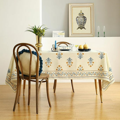 ISAENNE Designer French Pale Yellow Long Tablecloth Rectangle,Linen Floral Table Cloth,Wrinkle Resistant Decor Tablecloths for Dining Thanksgiving Banquet Kitchen Party,63"*102"-Estevan A