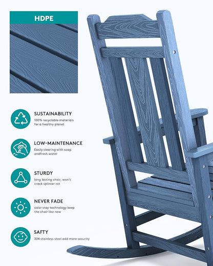 SERWALL Oversized Outdoor Rocking Chairs Set of 4, Patio Rocker Unique Blue | - Image 4