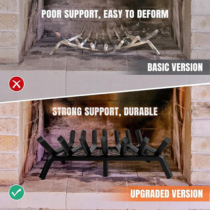 Fireplace Grates with Ember Retainer- 21 Inch Fireplace Log Grate Heavy Duty Solid Steel 7-Bars, Fire Grate, Inside Wrought Cast Iron Wood Stove Pit for Indoor Outdoor Chimney Hearth
