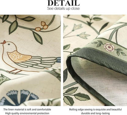 Linen Table Cloth Rectangle,Wrinkle Resistant French White and Green Tablecloth Print with Froal,Decor Stitch Table Cloth for Thanksgiving,Dining Room,Home,55" × 71"-Idaho A