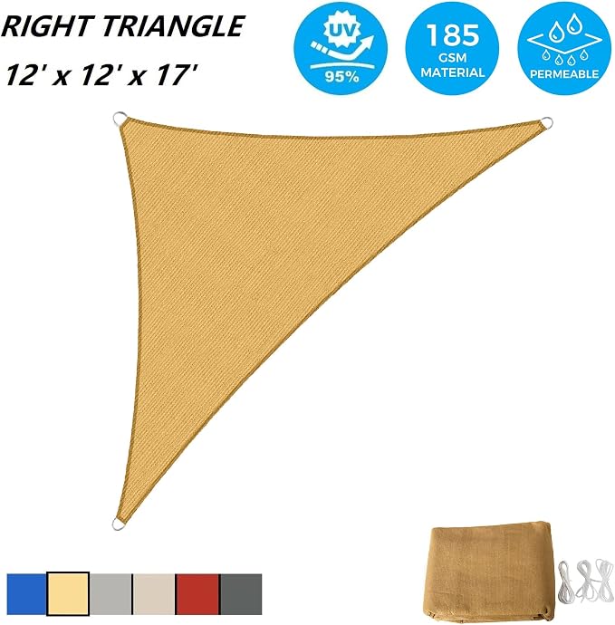 AsterOutdoor Sun Shade Sail Triangle 12' x 12' x 17' UV Block Canopy - Image 2