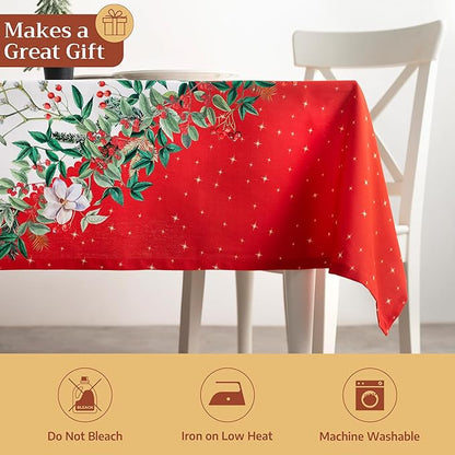 Maison d' Hermine Table Cloth Rectangle Table 100% Cotton 70 x 108 Inches Fall Tablecloth Reusable Everyday Use for Thanksgiving Christmas Decorations Dining Farmhouse Party (Noel)