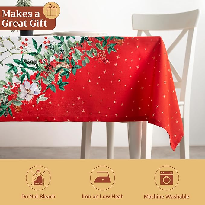 Maison d' Hermine Table Cloth Rectangle Table 100% Cotton 70 x 90 Inches Fall Tablecloth Reusable Everyday Use for Thanksgiving Christmas Decorations Dining Farmhouse Party (Noel)