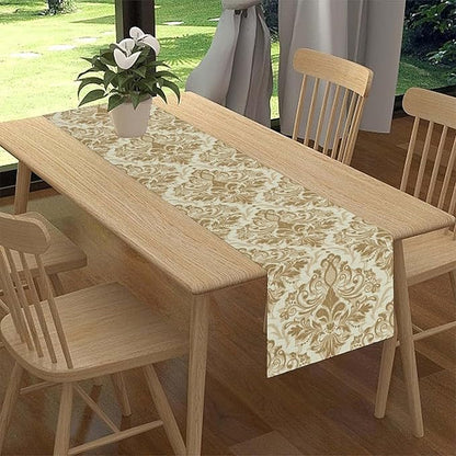 Damask Table Runner, Rustic Gothic Gold Baroque Style Floral Bohemian Boho Flower Antique Vintage Coffee Table Center Decor for Kitchen and Dining Outdoor Country Party Table Decorations, 13"x72"