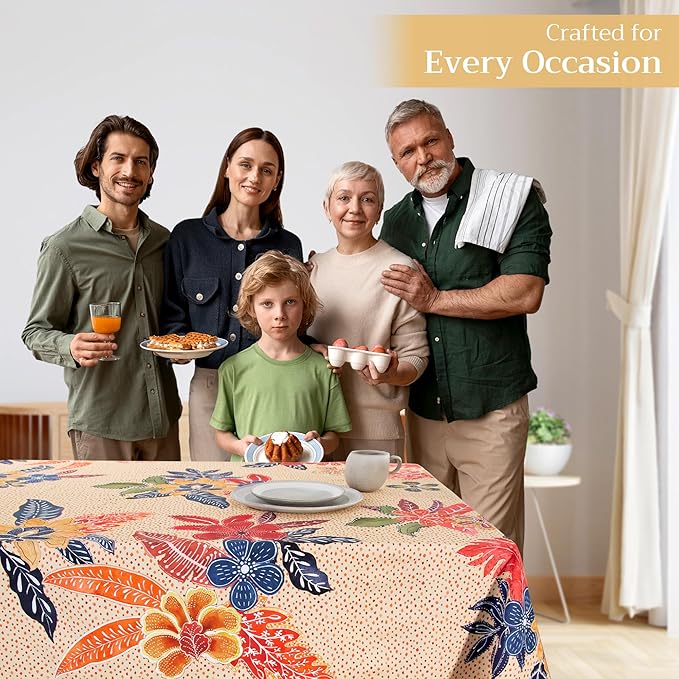 Maison d' Hermine Table Cloth Rectangle Table 100% Cotton 60 x 90 Inches Fall Tablecloth Reusable Everyday Use for Thanksgiving Christmas Decorations Dining Farmhouse Party (Kalahari)