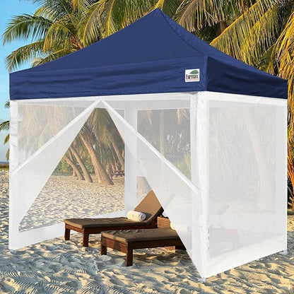 Eurmax USA 10'x10' Pop-up Canopy Tent Commercial Instant Canopies with 4 Removable Zipper End Screen Wall kit and Roller Bag, Bonus 4 SandBags(Navy Blue)