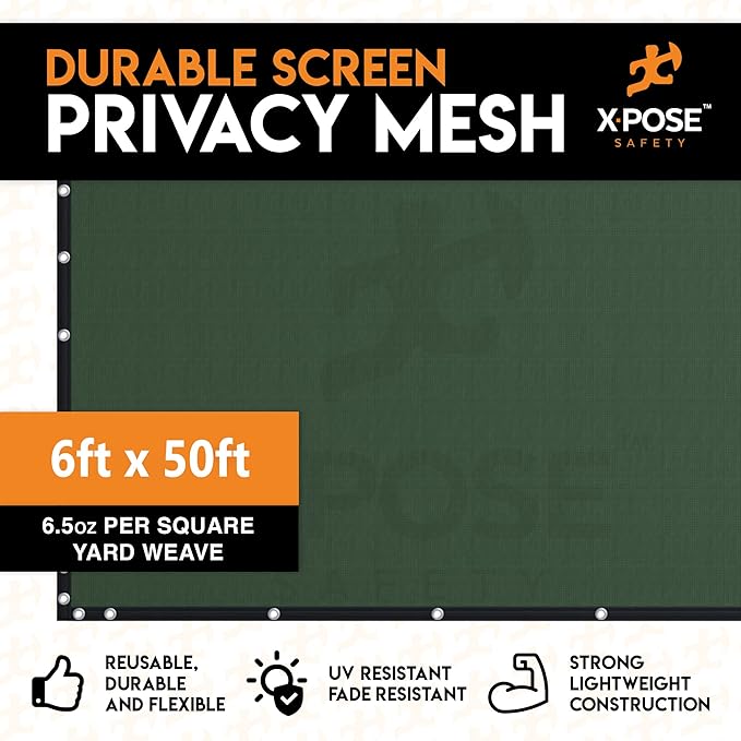 Xpose Safety Privacy Fence Screen 6’ x 50’ – Heavy Duty Green Mesh with 90% Visibility Block, UV Protection – for Garden, Yard, Nursery, Kennel, Dog Run, Greenhouse