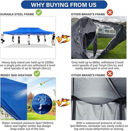 COBIZI 13x26 Pop up Canopy Tent 13x26 Canopy with 6 Sidewalls Waterproof Heavy Duty Commercial Canopy Tent for Parties Outdoor Garden Gazebo, Carry Bag with Wheel(13x26ft, Blue)