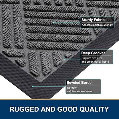 Smiry Front Door Mat Outside Entrance, Heavy Duty Outdoor Indoor Natural Rubber Doormat, Non Slip, Trap Dirt and Moisture, Easy Clean, Low Profile Patio Porch Entryway Mat, 59x23, Grey