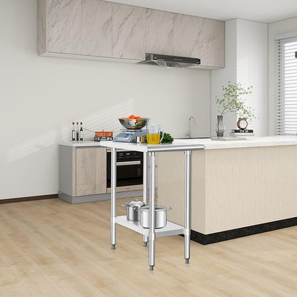 HARDURA Stainless Steel Table 30X18 Inches with Undershelf and Galvanized Legs NSF Heavy Duty Commercial Prep Work Table for Restaurant Kitchen Home and Hotel