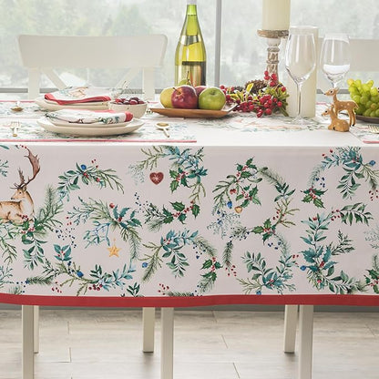 Maison d' Hermine Table Cloth Square Table 100% Cotton 60 x 60 Inches Fall Tablecloth Reusable Everyday Use for Thanksgiving Christmas Decorations Dining Farmhouse Party (Holly Time)