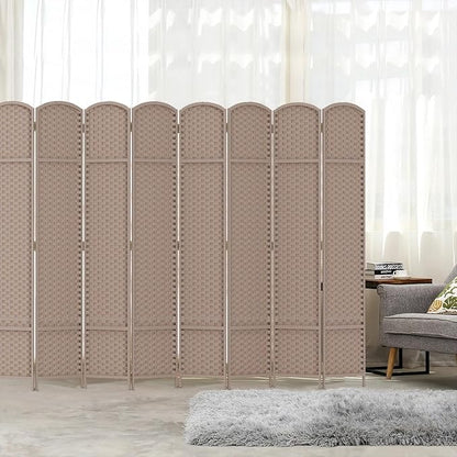 Room Divider 8 Panel Screen 5.6 Ft Tall Partition Room Dividers Beige Privacy Screens Folding Room Separation Free Standing Waterproof Wood Frame Wall Divider