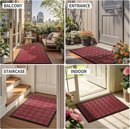 Yimobra Large Door Mat Outside Entrance 36x24, Waterproof Heavy Duty Outdoor Mats for Front Door, Non Slip Rubber Entry Mat for Garage Patio Indoor, Easy Clean, Black Red