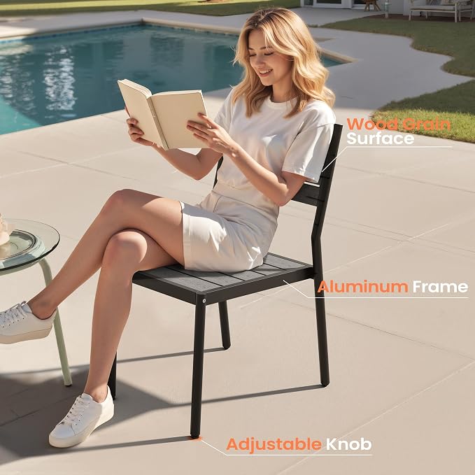 Pellebant Stackable Outdoor Patio Dining Chairs Set of 2 | Aluminum Armless - Image 4