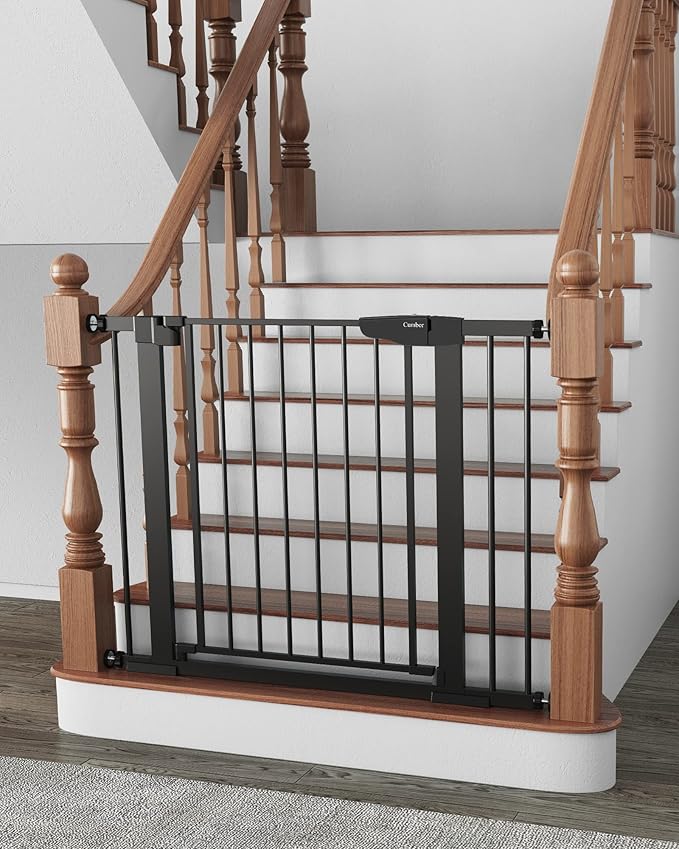 Cumbor 29.7-40.6" Baby Gate for Stairs, Baby Essential Safety Gate, Mom's Choice Awards Winner-Dog Gate for Doorways, Pressure Mounted Auto-Close Pet Gates for Dogs Indoor, Durable Child Gate, Black