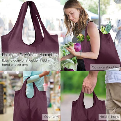 BeeGreen 20 Pack Reusable Grocery Bags w Storage Pouch Reusable Shopping Bags Bulk w Elastic Band Colorful 50LBS X-Large Foldable Fabric Bags Machine Washable Heavy Duty Tote Bags for Groceries