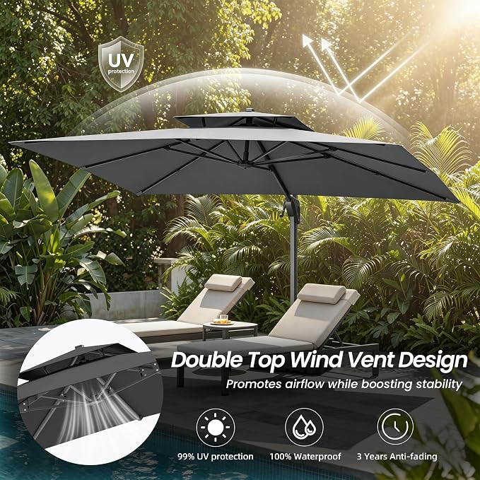 10 X 13 FT Cantilever Patio Outdoor Umbrella, Heavy Duty Aluminum Frame - Image 8
