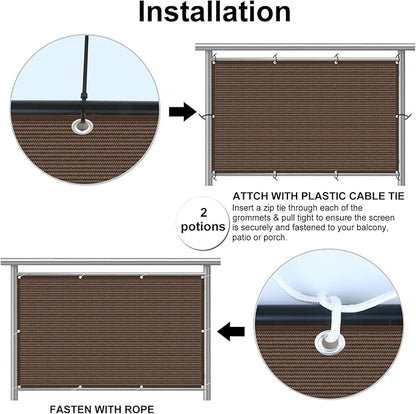 Eden's Decor Balcony Privacy Screen Brown 3'x 12' Cover Mesh Windscreen Weather-Resistant UV Protection for Backyard Deck, Patio, Balcony, Pool, Porch, Fence, Railing, Gardening