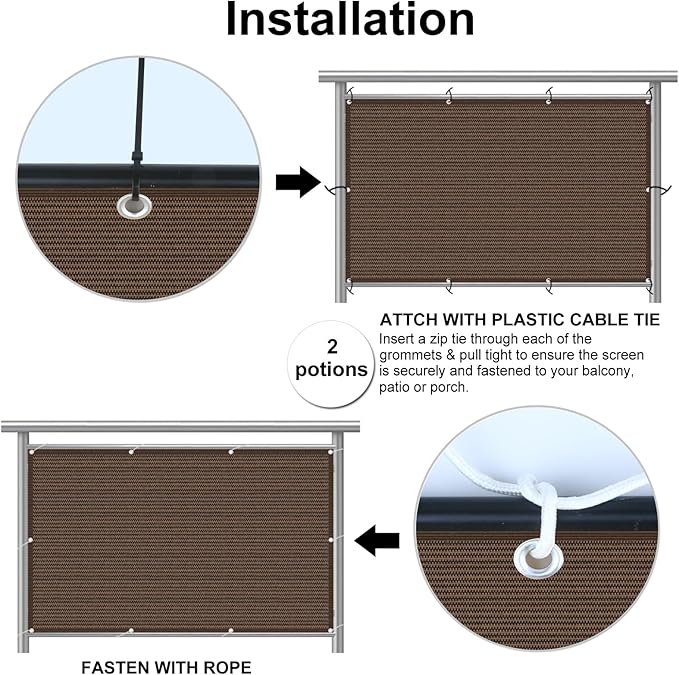 Eden's Decor Balcony Privacy Screen Brown 2'6"x 29' Cover Mesh Windscreen Weather-Resistant UV Protection for Backyard Deck, Patio, Balcony, Pool, Porch, Fence, Railing, Gardening
