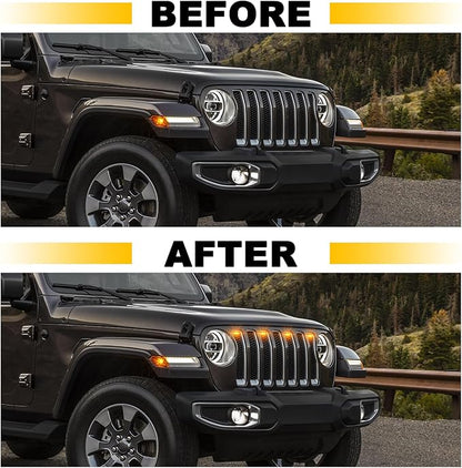 Led Grill Grille Lights fit for 2019 2020 2021 2022 2023 Jeep Wrangler JL JLU Rubicon Sahara Sport Front Grille Grills Light Front Headlights Wrangler JL Jlu 2018-2023 4Pcs Amber Led (Amber JL 4P)