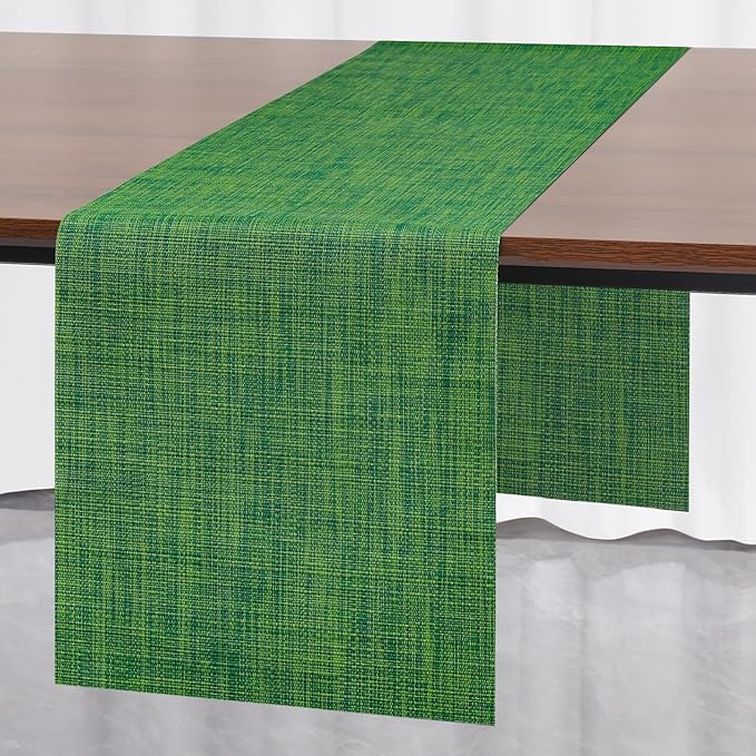 Myir JUN Table Runner, Vinyl Table Runner Indoor 72 Inch Long Arbitrarily Cropped Runner for Table Heatproof for Home Party (Dark Green, 15 x 72 inch)