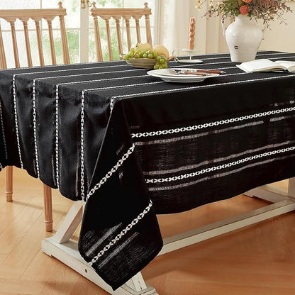 Chassic 60 x 60 inches Farmhouse Style Linen tablecloths, Wrinkle Resistant Washable Dining Room Table Cloths for Square Tables - Hemstitch Black