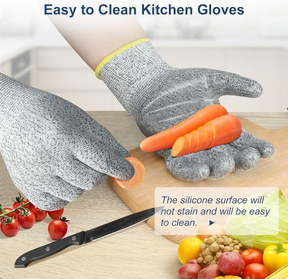 Dowellife Level 5 Cut Resistant Gloves with Silicone Coating, Food Grade Kitchen Knife Safety Gloves, Work Gloves for Chef, Mandoline Oyster Shucking Meat Cutting Wood Carving (Gray X-Large), Grey