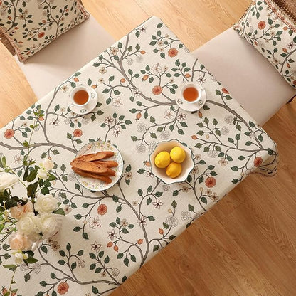 ISAENNE Designer Floral Small Rectangle Tablecloth,French Linen Light Beige Indoor Table Cloth,Fall Wrinkle Resistant Decor Tablecloths for Dining Thanksgiving Kitchen,55"*71"-Flora A